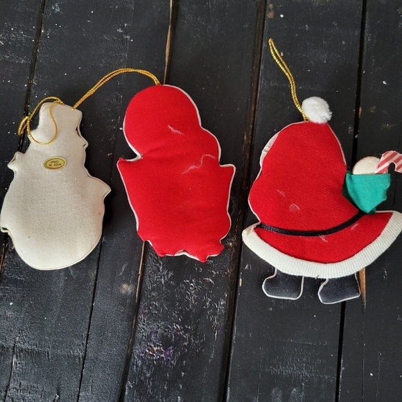 Set of 3 Vintage Plush Ornaments Christmas Tree Snowman Candles Santa Decoration - Picture 5 of 5